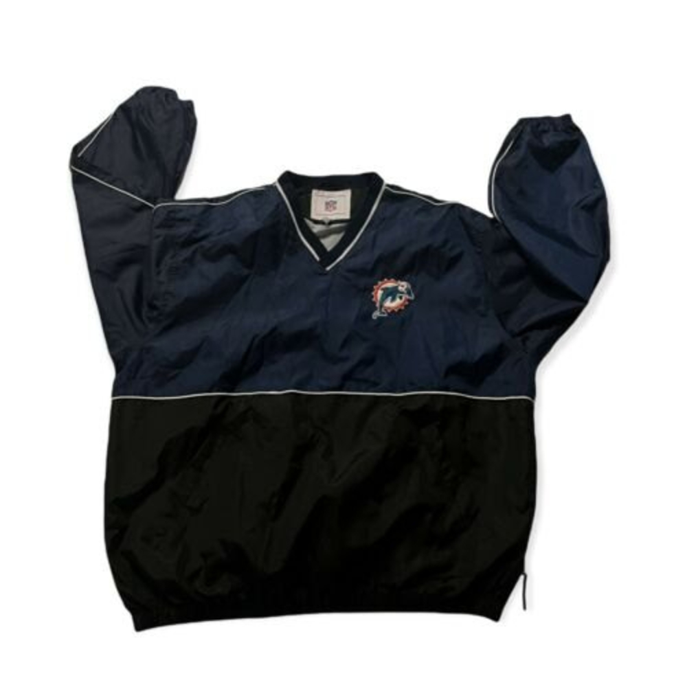 Miami Dolphins Pullover Vintage XL Black Blue And White With Shirt Pocket